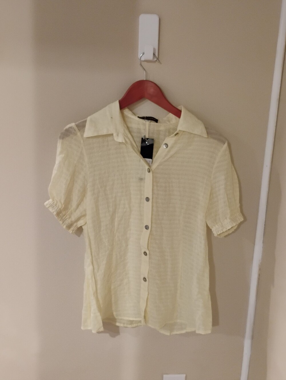 NWT Vintage 2000s Uffizi Yellow Short Puff Sleeve Button Down Top
